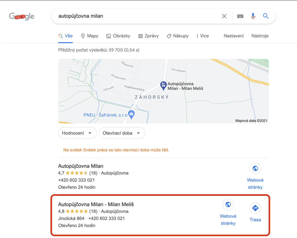 Autopůjčovna Milan Google vyhledávání